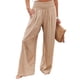 thumbnail image 2 of Pantalones de pierna ancha para mujer, pantalones elásticos de cintura alta, color puro, informales, para citas diarias, playa, marrón, M, 2 of 5