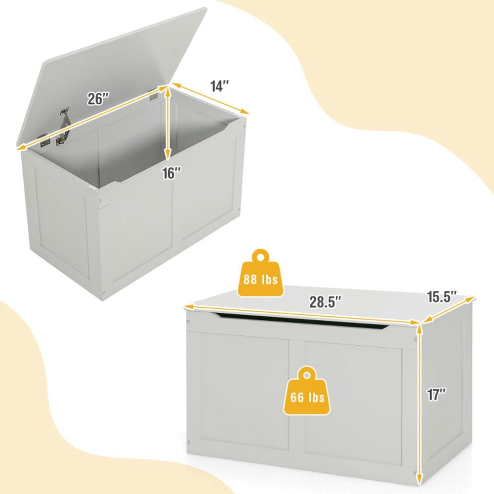 YYAo Storage Chest, Toy Chest Toy Box,Safety Hinge Wooden Chest Organizer Toy Storage Box-Gray