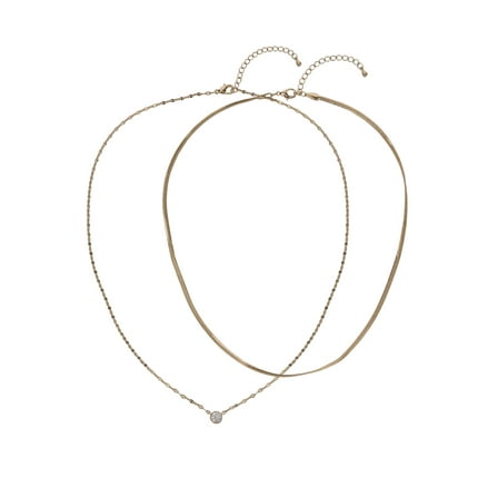 Believe by Brilliance Women's Adult Female 14kt Gold Flash Plated Chain and CZ Stone Layered Necklace