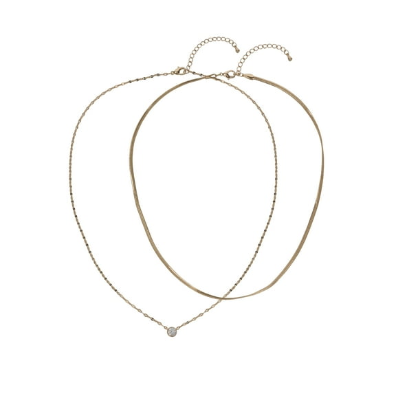 Believe by Brilliance Women's Adult Female 14kt Gold Flash Plated Chain and CZ Stone Layered Necklace