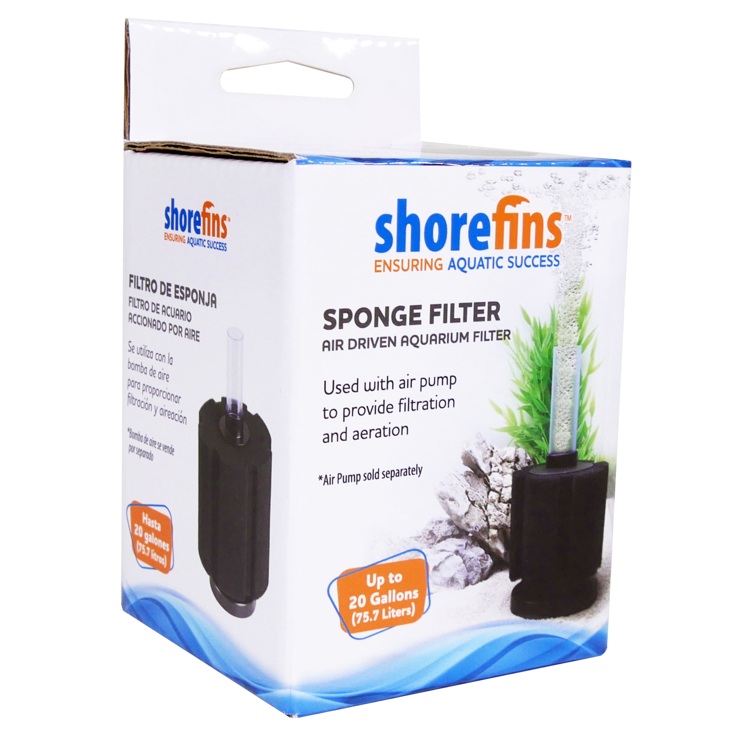 Shorefins Air Driven Sponge Filter for Aquariums up to 20 Gallons - Keep Your Fish Tank Clean and Oxygenated