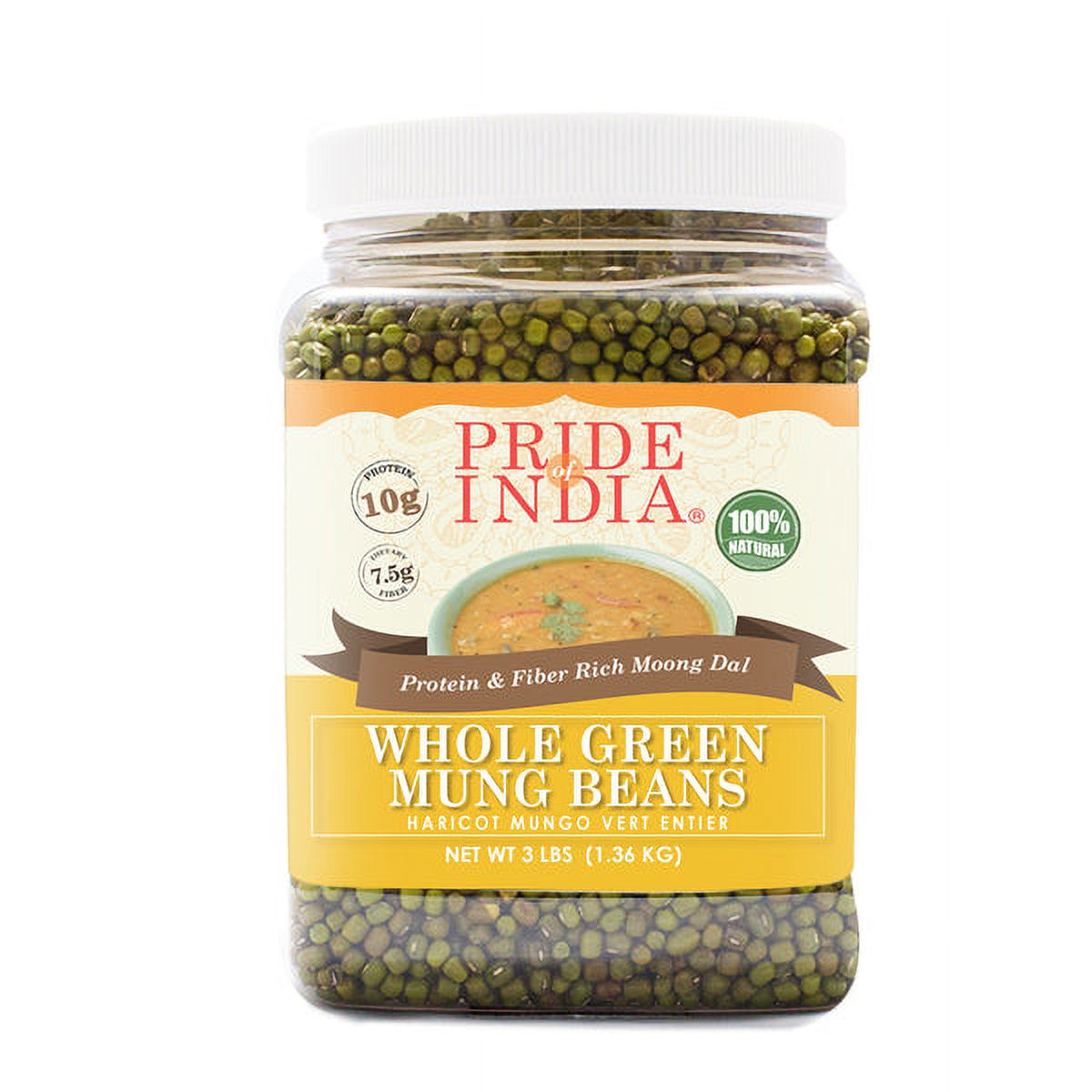 Pride of India - Pack of 6 - Whole Green Mung Beans (Moong), 3 lbs Jar, Plant Based Protein, Natural, Vegan & Gluten-Free