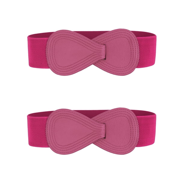 Cinturón elástico de cuero sintético con hebilla en forma de 8 de 2 piezas Inspire Chic para dama 39.4x2.36" (LxW) Rosa intenso