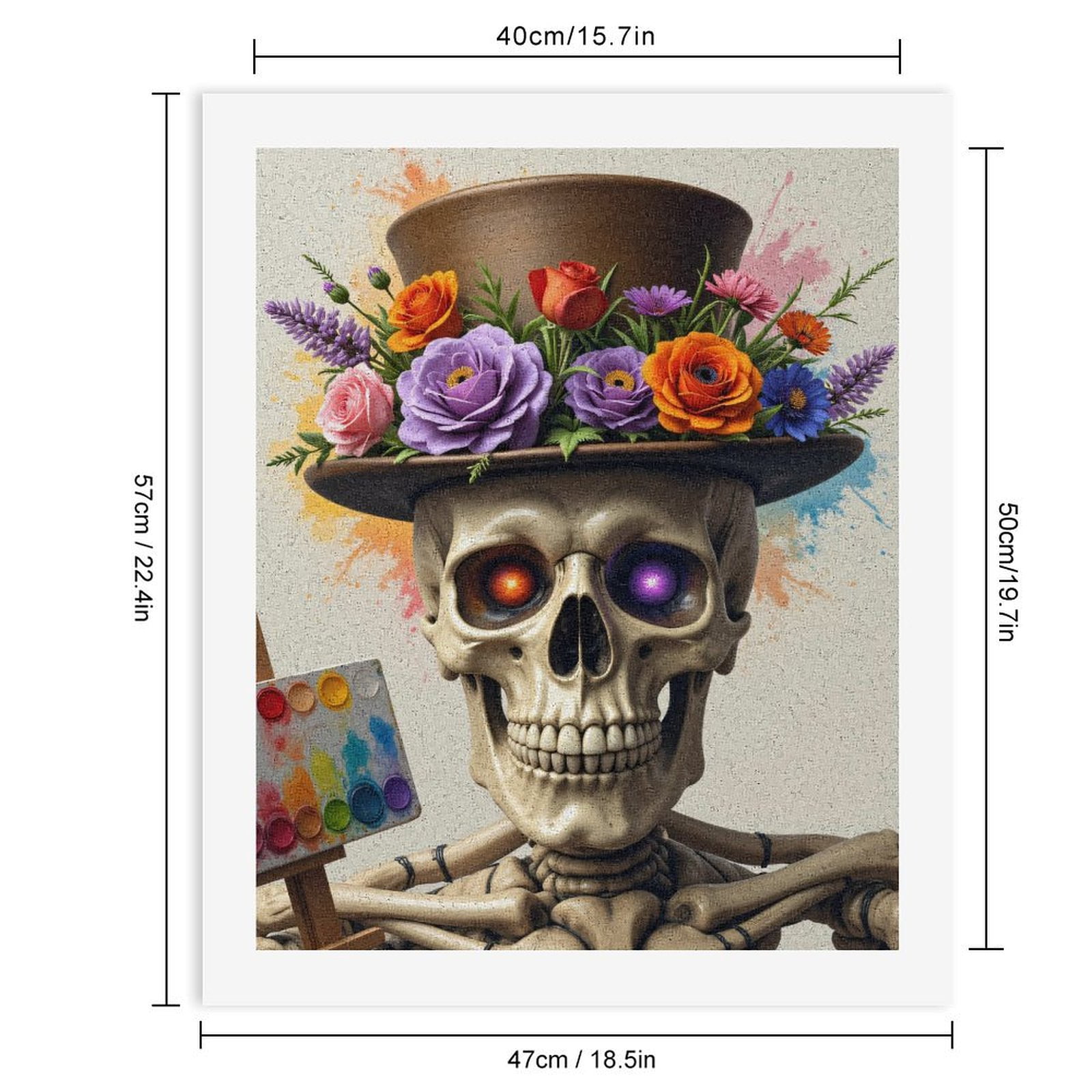 Paint By Numbers Kit for Adults Beginner - DIY Skeleton Art Floral Top Hat Colors Canvas Painting Kits for Adults, Frameless Paint By Number for Adults for Home Wall Decor 16x20 Inch