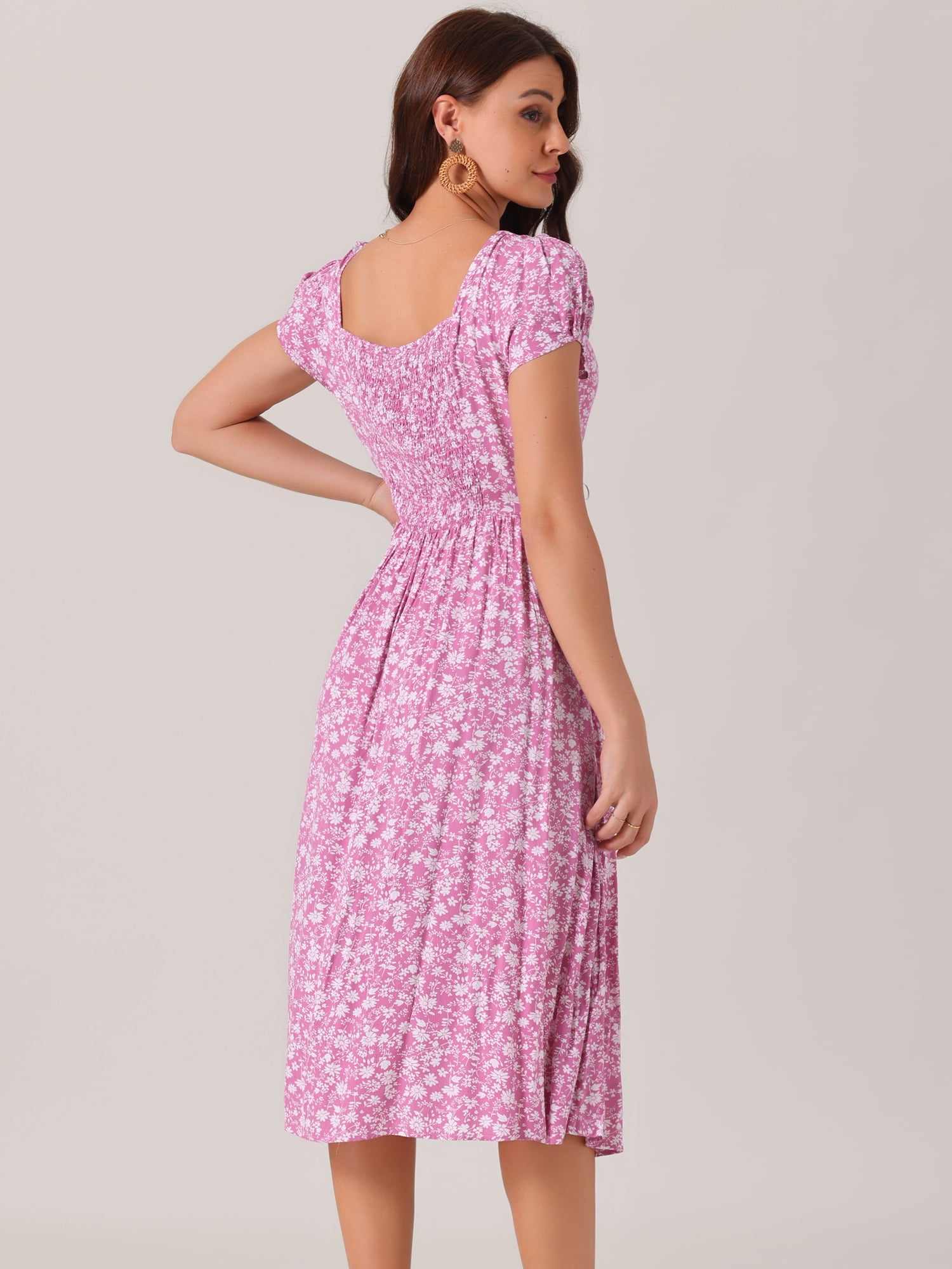 DARING DIVA Crew Neck Short Sleeve Midi Floral Blouse S Pink