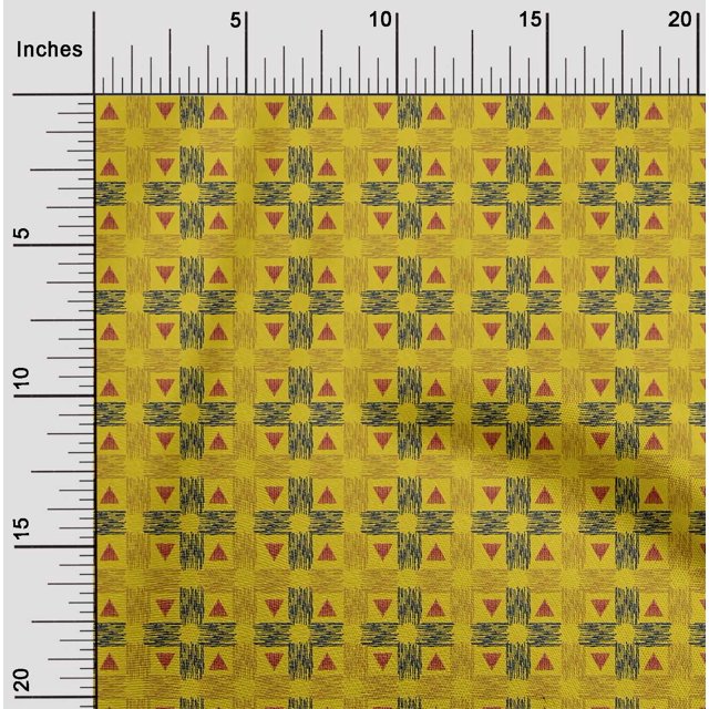 oneOone Polyester Lycra Fabric Check & Triangle Ikat Printed Craft Fabric BTY 56 Inch Wide