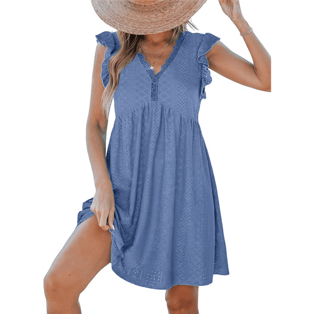 Vestido Tipo Cárdigan de Corta con Cuello en V y Ribete de Encaje, Color Azul , Talla XXL