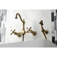 thumbnail image 3 of Kingston Brass KS1263AXBS Heritage Double-Handle Wall-Mount Bridge Kitchen Faucet with Brass Sprayer, Antique Brass, 3 of 7