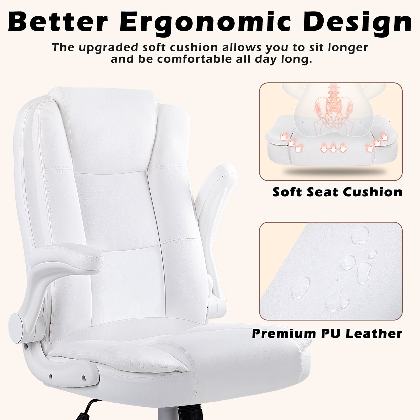 Waleaf Big and Tall Executive Office Chair with Flip-up Arms for Adult,Ergonomic High Back Adjustable Computer Desk chair