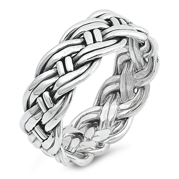 Sac Silver Eternity Weave Rope Knot Wedding Ring .925 Sterling Silver