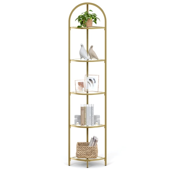 VASAGLE 5-Tier Corner Shelf Stand, Corner Bookshelf, Bathroom Organizer, Plant Stand, Tempered Glass
