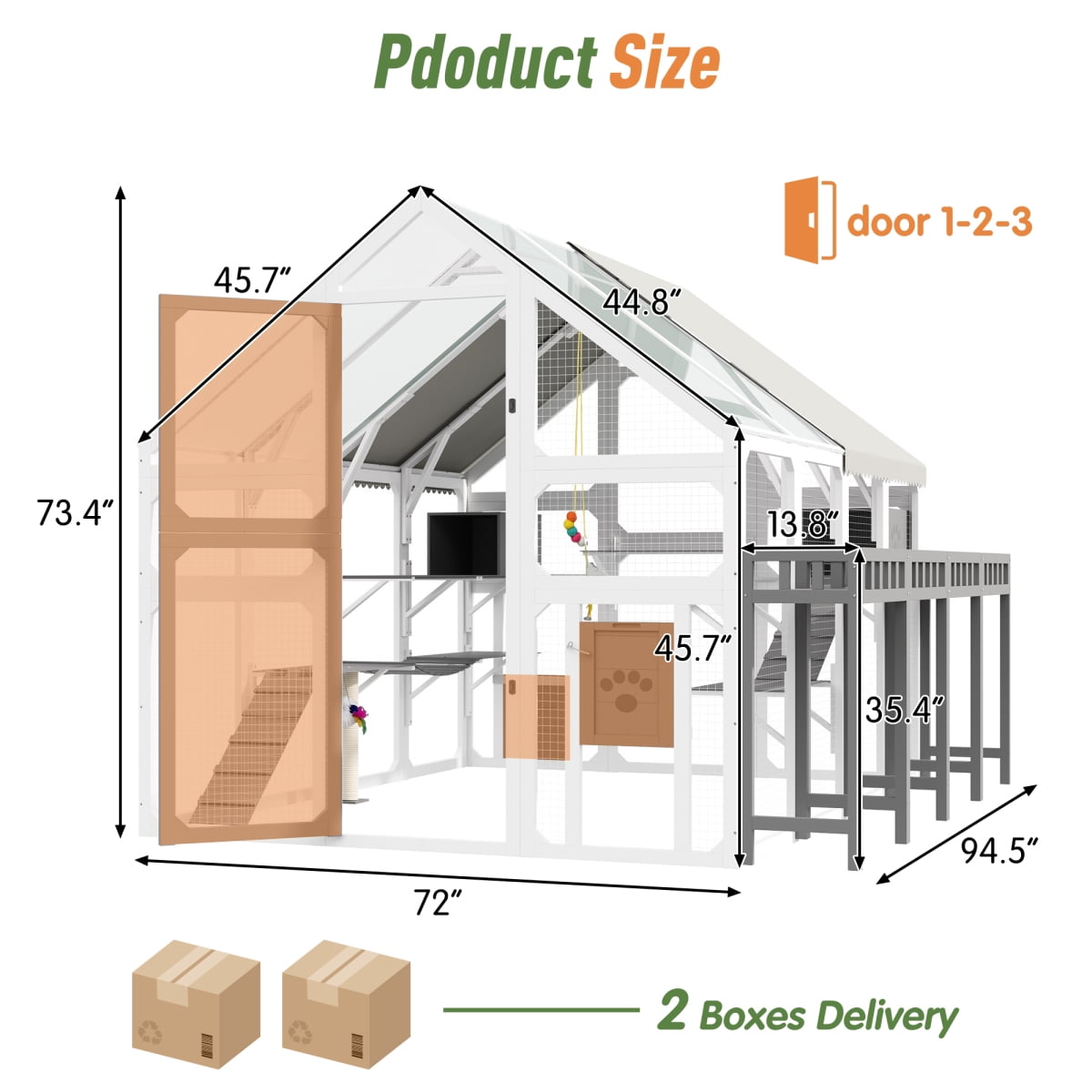 LuckyNote Large Outdoor Cat House with Planter Stand, Wooden Cat Enclosure with Resting Boxes, Hanging Bridge, Platforms, Walk-In Catio with Waterproof Cover