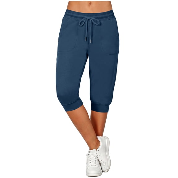 Lenpel Women's Yoga Capri Joggers Fashion Drawstring Elastic Waist Cropped Pants with Pockets Comfy Lightweight Workout Lounge Pants
