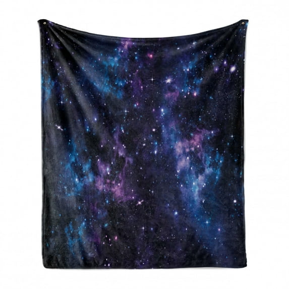 Space Soft Flannel Fleece Throw Blanket, Sky Star Clusters Cosmos Nebula Celestial Scenery Artwork, Cozy Plush for Indoor and Outdoor Use, 50" x 60", Dark Purple and Blue, by Ambesonne
