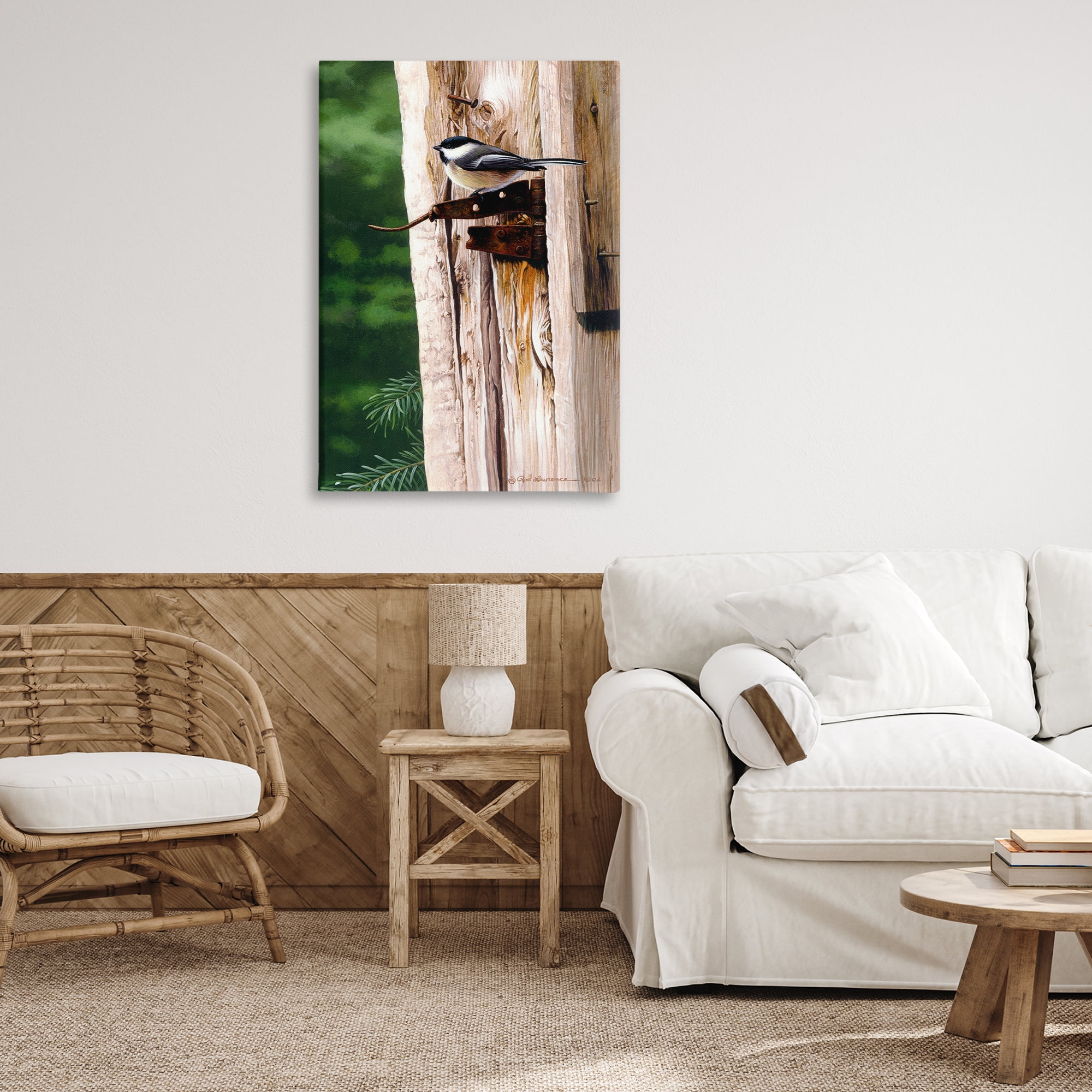 Stupell Industries Bird on Rusty Perch Animals Painting Wrapped Canvas Art Print Wall Art, 24 x 36