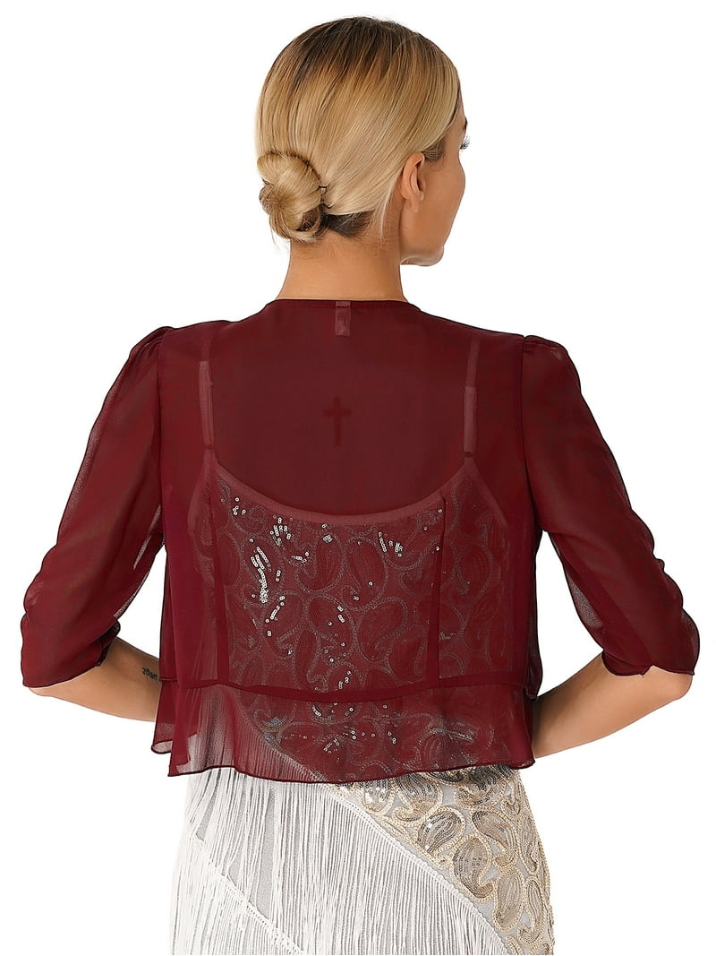 TSSOE Womens Chiffon Bolero Shrug Half Sleeve Open Front Cardigan