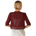 thumbnail image 4 of Lejafay Womens Elegant Ruffle Solid Bolero Shrug Half Sleeve Double Layer Chiffon Cardigan for Dress Burgundy 4XL, 4 of 7