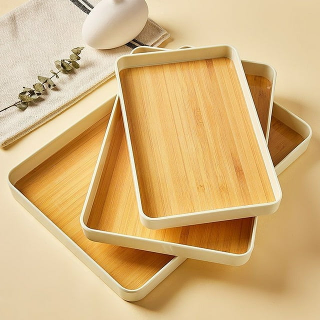 Lubelski Plateau de Tasse à Thé Motif en Bois Moderne Anti-Dérapant Rectangle Robuste PP Multifonctionnel Fruits Servant Vaisselle Rangement Organisateur Rack Fournitures de Cuisine