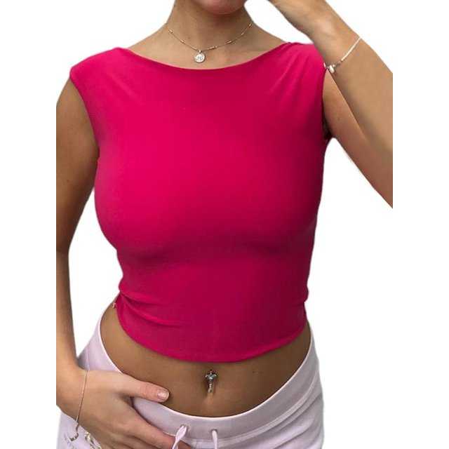xiaxaixu Débardeurs pour Femmes, Sans Manches à Encolure Bateau, Couleur Unie, Chemise Courte Décontractée pour Fête et Rue