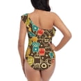 thumbnail image 5 of Picia Robot and Monsters Pattern Women's One Piece Swimsuits,One Shoulder Swimwear Asymmetric ,Ruffle Monokinis Bathing Suits,High Waisted Flattering Bathing Suits-X-Large, 5 of 8