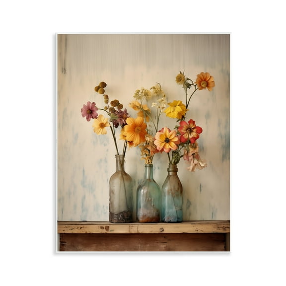 Stupell Industries Rustic Spring Flowers Shelf Floral Painting Unframed Art Print Wall Art, 11 x 14