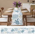 thumbnail image 2 of Table Runner Blue Turtle Table Runners Ocean Coral Starfish Shell Cotton Linen Dresser Scarf Kitchen Dining Table Decor for Home Dinner Party Decor 13x90 Inch, 2 of 9