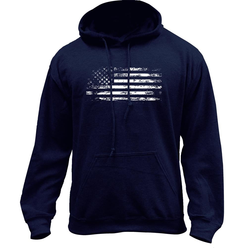 Distressed American Flag Pullover Hoodie Sweatshirt (XL, Navy/White ...