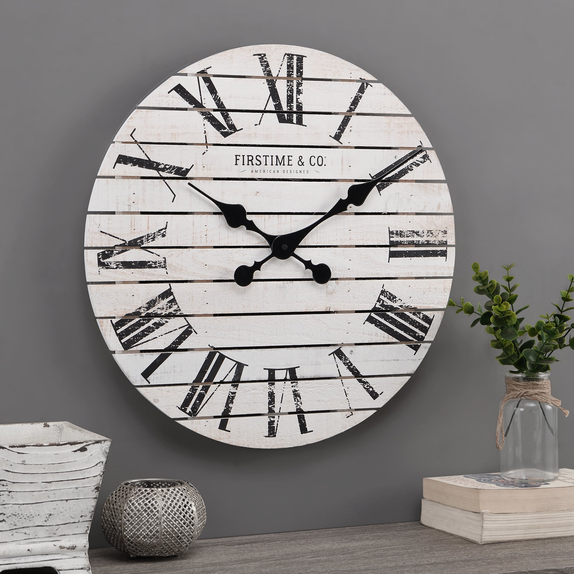 FirsTime & Co.® Shiplap Farmhouse Wall Clock, White, 18 in