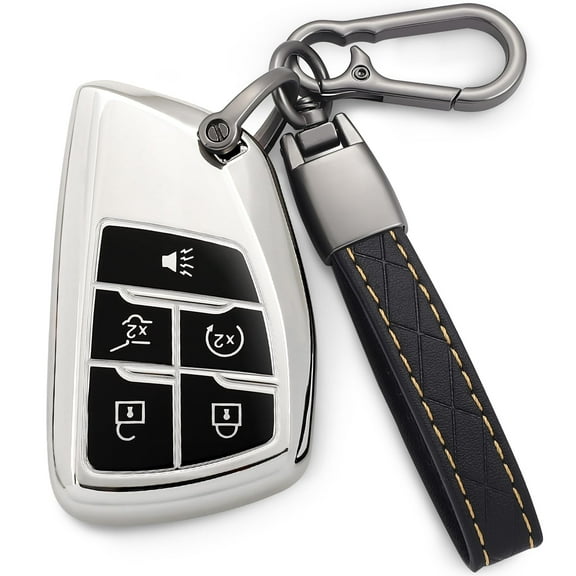 Ultra Protective 5-Button TPU Smart Key Fob Cover with Keychain Full Wrap Design for 2021-2024 Chevrolet Suburban Tahoe Silverado GMC Yukon Denali Sierra Buick Envision