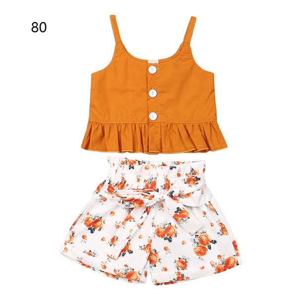 Sonducket Elroy - 2 piezas de ropa para niños, pantalones cortos estampados para niñas, chaleco con botones en la parte con volantes conjuntos de ropa chocolate 80cm