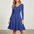 thumbnail image 5 of ChaoHeng Womens Dresses Summer Solid V Neck Long Sleeve A Line Faux Wrap Flare Knee Length Casual for Blue L, 5 of 9