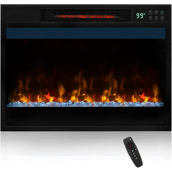CZMJY 23-Inch Infrared Quartz Electric Fireplace Insert with Remote Control, 1500W Recessed Fireplace Heater with Thermostat, Overheat Protection, 8H Timer, 6 Flame Settings, 5 Flame Brightness