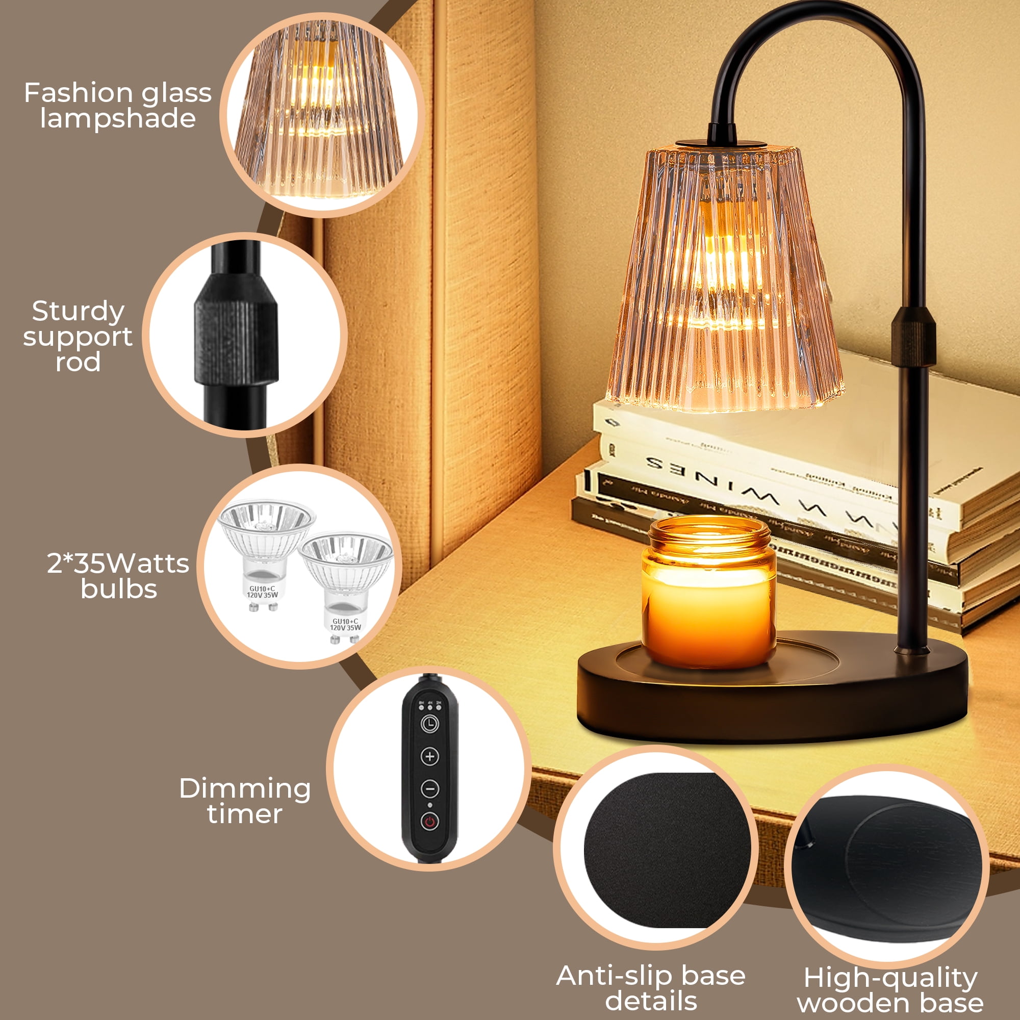 AOLIGO Candle Warmer Lamp, Tabletop with Timer and Dimmer, Adjustable Height, Flame-Free for Home Decor, Gift for Christmas