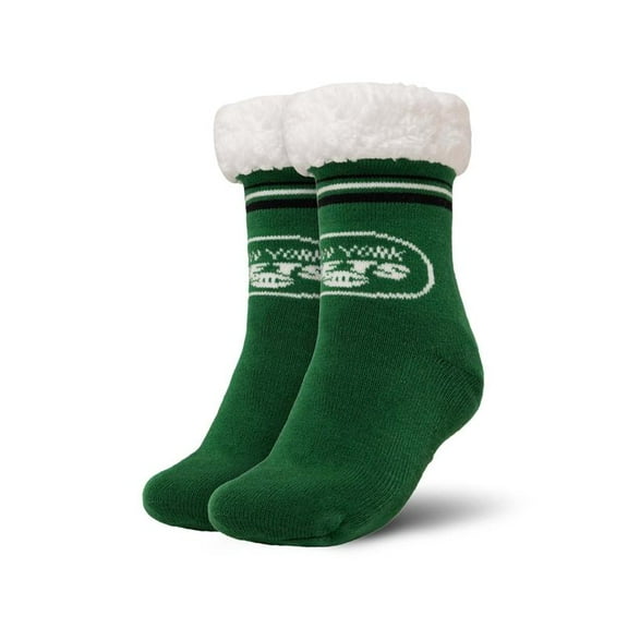 FOCO NFL New York Jets Solid Stripe Logo Footy Slippers Non-Skid Bottom