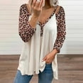 thumbnail image 2 of IROINNID Deals Womens Long Sleeve V-Neck Shirts Lounge Leopard Print Splicing Buttons T-shirt Tops,White, 2 of 6