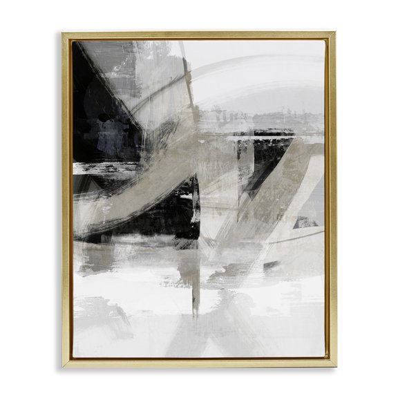 Stupell Industries Neutral Urban Complex Abstract Painting Gold Floater Framed Canvas Art Print Wall Art, 25 x 31
