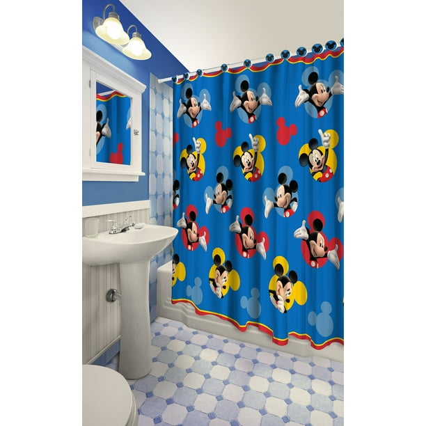 Disney Junior Mickey Mouse Clubhouse Mickey Mouse 13 Piece Shower Curtain Set 1 Curtain 12 Hooks Walmart Com