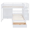 thumbnail image 3 of Kumix Full over Twin Bunk Bed, Wood Bunk Bed with Wardrobe, Drawers and Full Length Guardrail and Staircase for Teens Adults, Heavy Duty Bunk Bed Frame for Bedroom, Dorm, Space-Saving, White, 3 of 5