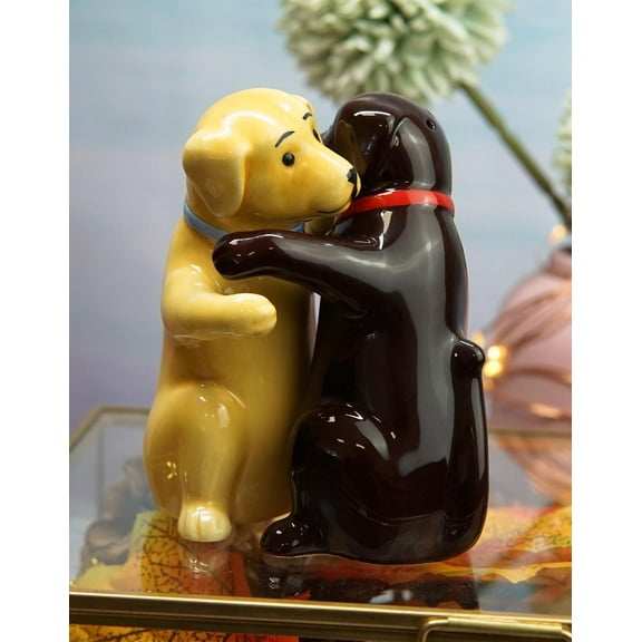 Ebros Colorful Ceramic Labradors Dog Couple Hugging Dancing Salt Pepper Shakers