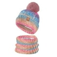 thumbnail image 3 of Xfvqtps Womens Hat Scarf Set Gradient Color Plush Pompom Knitting Stretch Warm Soft Thickened Windproof Coldproof Outdoor Winter Beanie Neck Scarf Set Purple, 3 of 7