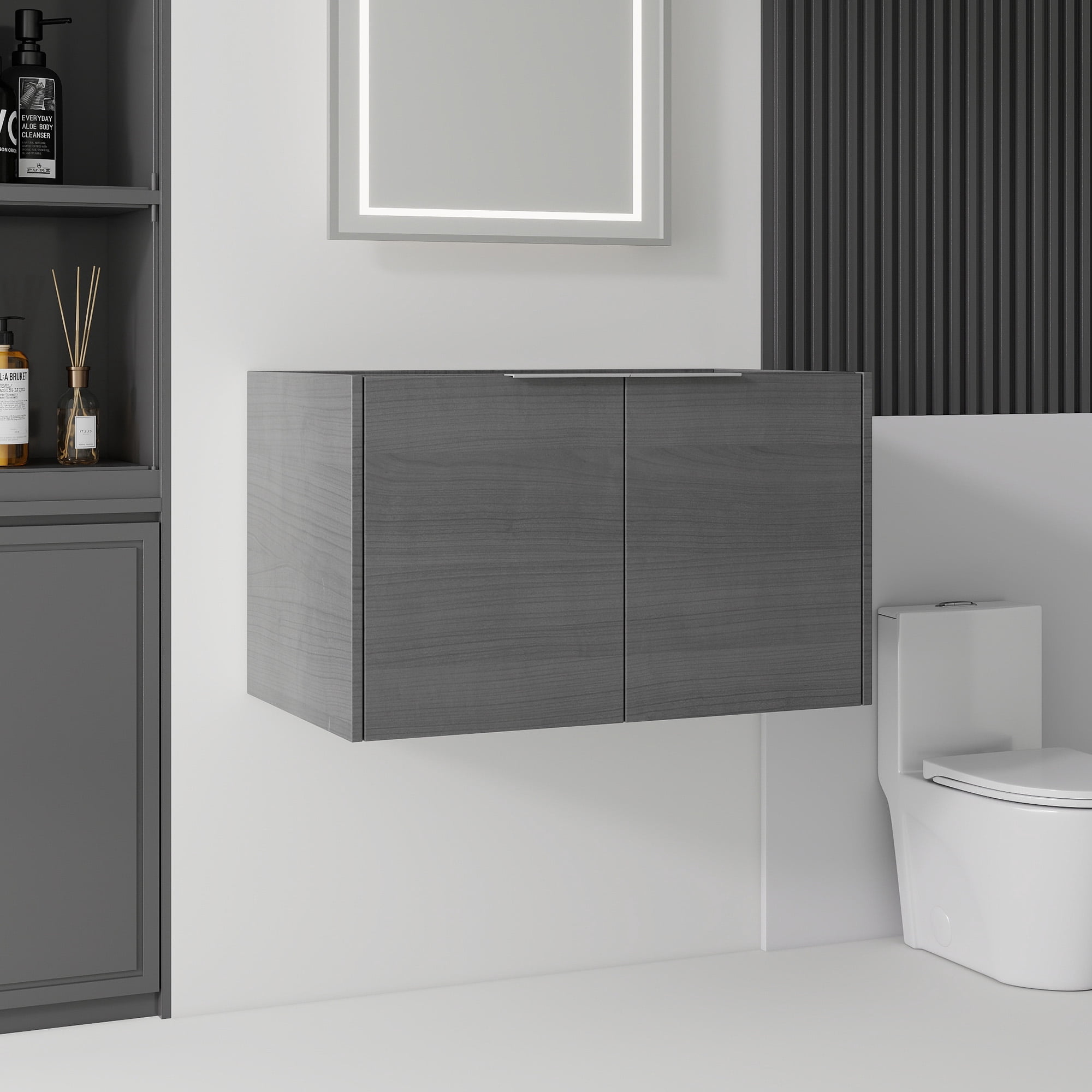 Leumius 30" Floating Bathroom Vanity Cabinet,Soft-Close Double Doors,Wall Mounted Cabinet Set Design Bathroom Vanity for Small Space,Cabinet Only,Grey