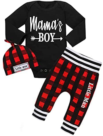 3PCS Baby Boys Little Man Outfit Set Deer Pattern Plaid Pants Set with Hat 