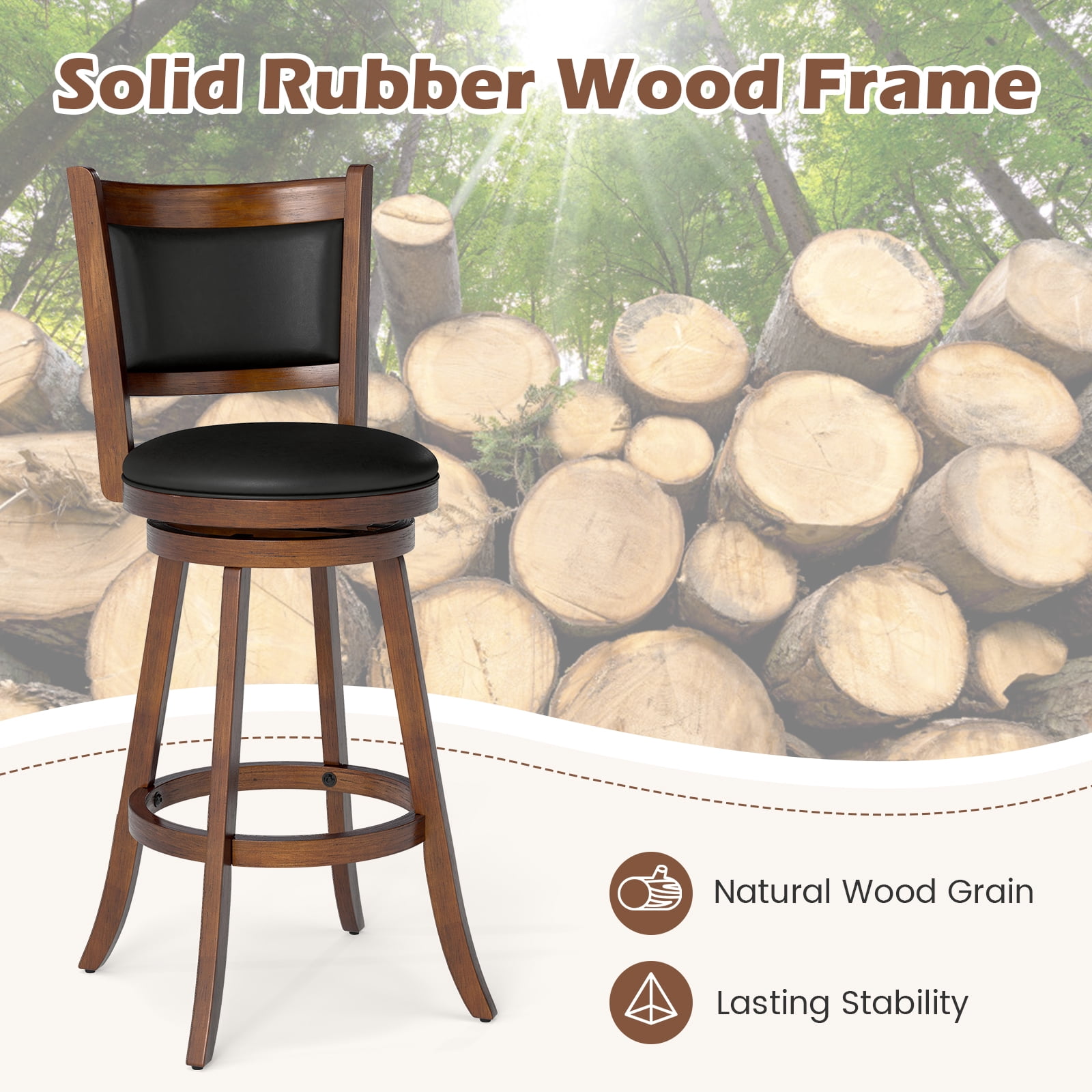 椅子 Caraway Costway 2-Piece 29'' Kitchen Counter Barstool Set, Swivel Wood