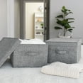 thumbnail image 3 of Household Essentials Large Fabric Storage Bins 2 Pack, Soft Poly Linen with Sturdy Sides, Attached Handle and Fully Removable Lid, Gray, 3 of 8