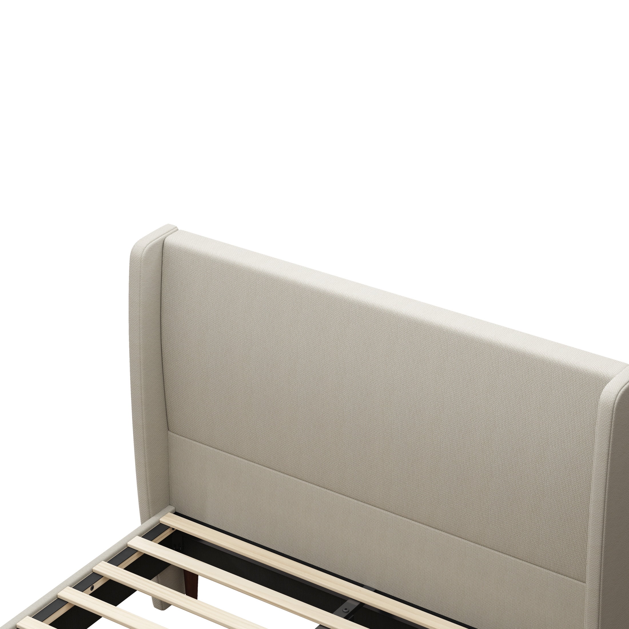 Ember Queen Size Platform Bed Frame with Linen Upholstered Headboard, No Box Spring Needed, Beige