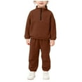 thumbnail image 2 of Girls Fleece Outfit 2-Piece Brown Top & Pants, Quarter Zip Soft Warm, Machine Washable Relaxed Fit for Kidss Kidss 0-6 Years,Size 1 T, 2 of 9