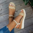 thumbnail image 2 of Rokment Women's Ethnic Espadrilles Platform Wedge Dress Sandals 2026 Beach Summer Boho Crochet Braided Open Toe Ankle Strap Memory Foam Chunky High Heels Bride Wedding Brown Size 9.5, 2 of 6