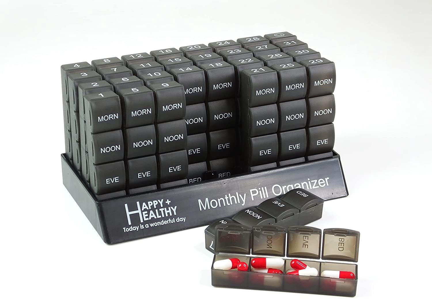 MEDca Monthly Pill Organizer - 4 Times Daily, 32 Large Pill Cases