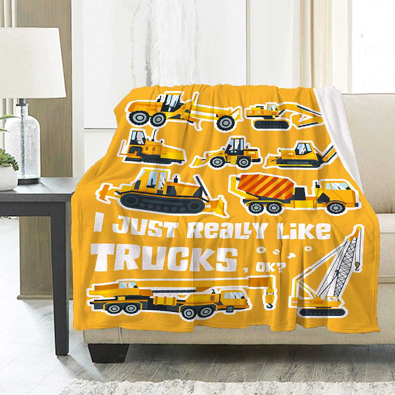 Trucks Blanket, I Just Really Like Trucks, Ok? Throw Blanket for Girls Boys Gifts, Ultral Soft Cozy Warm Flannel Fleece Suit for Sofa, Couch, Bed, Travel, Sofa 80"x60" L Blanket for Adults - image 1 of 6