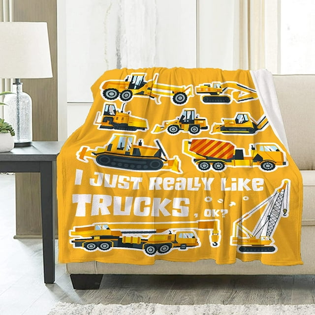 Trucks Blanket, I Just Really Like Trucks, Ok? Throw Blanket for Girls Boys Gifts, Ultral Soft Cozy Warm Flannel Fleece Suit for Sofa, Couch, Bed, Travel, Sofa 80"x60" L Blanket for Adults